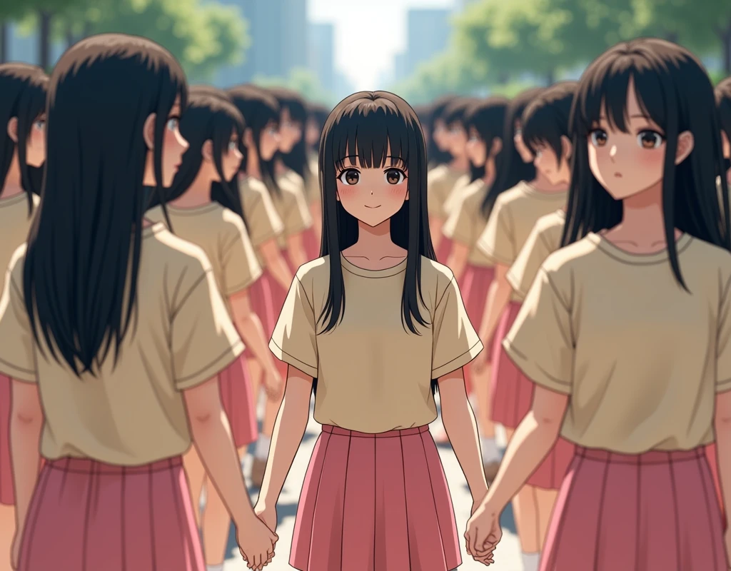 (((((Japanese Clone-girls=Myself))))), (((Super Best Perfect Clone-girls Raw Photography Art))), (((16K, Highest quality, Ultra-high resolution, Real Photography, RAW quality))), (((It's so unrealistic., An astonishing world view, With an unfathomable sight, In an out-of-this-world situation, In a world where Myself Clone-girls are multiplying in large numbers, Ultra-realistic, Delusion))), (((Japanese Girls, Saito-Asuka, 18yo, Small face, Thick black hair, Semi-long hair, Dark Eyes, Mature face, Cute Smile, Smiling face, A gentle gaze, (((Very happy laughter)))))), (((Very beautiful detailed girls, Accurate body structure, Accurate body movements, Very detailed body, (((Super big breasts, Large bulge of ample breasts)))))), (((Summer Girls' School Uniform, Light beige short-sleeved shirt, I can see the cleavage, Emphasise the fullness of your breasts, Pink mini skirt))), ((((((((Very detailed, Myself cloning, Depiction of splitting oneself, 1Myself girl→1,000,000,000,000,000,000,000,000,000,000Myself cloning girls)))))))), (((((((Very detailed, Myself clone-girlsの, To the exact, Flawless, The same portrayal of a person, (((MyselfとFlawless同じ女体で, MyselfとFlawless同じ顔で, MyselfとFlawless同じ髪形で, MyselfとFlawless同じ服で, MyselfとFlawless同じ背丈で, MyselfとFlawless同じSuper big breasts)))))))))), (((((Myself girls only))))), (((((1,000,000,000,000,000,000,000,000,000,000Myself girls))))), (((Very detailed, Extremely crowded, Body-to-body contact with no gaps))), (Bright and soft lighting), (((((Clear and accurate perspective depiction, super wide view, Ultra-wide field of view, Focus on the average value of the image))))), (((((Very detailed depiction, More than a few thousand Myselves, Physical contact, Pleasant conversation, Holding hands, Hug, walk))))), In a place where you can see a hill in the city