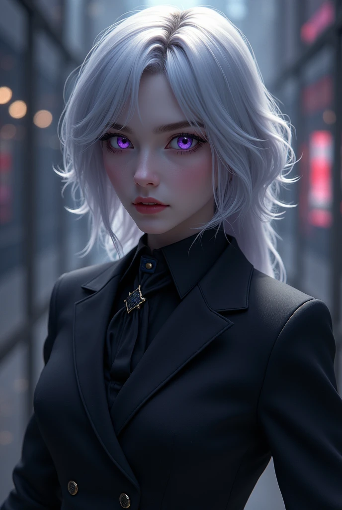 silver hair, Slightly long hair, purple eyes, reply, suit