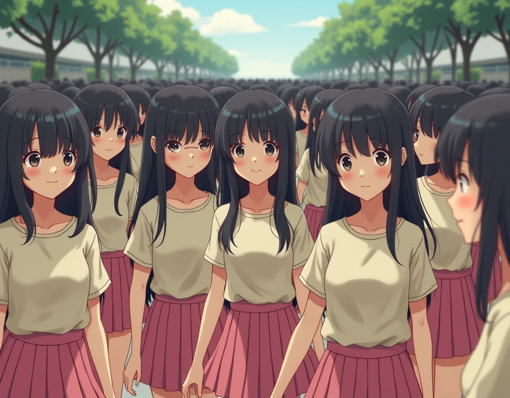 (((((Japanese Clone-girls=Myself))))), (((Super Best Perfect Clone-girls Raw Photography Art))), (((16K, Highest quality, Ultra-high resolution, Real Photography, RAW quality))), (((It&#39;s so unrealistic., An astonishing world view, With an unfathomable sight, In an out-of-this-world situation, In a world where Myself Clone-girls are multiplying in large numbers, Ultra-realistic, Delusion))), (((Japanese Girls, Saito-Asuka, 18yo, Small face, Thick black hair, Semi-long hair, Dark Eyes, Mature face, Cute Smile, Smiling face, A gentle gaze, (((Very happy laughter)))))), (((Very beautiful detailed girls, Accurate body structure, Accurate body movements, Very detailed body, (((Super big breasts, Large bulge of ample breasts)))))), (((Summer Girls' School Uniform, Light beige short-sleeved shirt, I can see the cleavage, Emphasise the fullness of your breasts, Pink mini skirt))), ((((((((Very detailed, Myself cloning, Depiction of splitting oneself, 1Myself girl→1,000,000,000,000,000,000,000,000,000,000Myself cloning girls)))))))), (((((((Very detailed, Myself clone-girlsの, To the exact, Flawless, The same portrayal of a person, (((MyselfとFlawless同じ女体で, MyselfとFlawless同じ顔で, MyselfとFlawless同じ髪形で, MyselfとFlawless同じ服で, MyselfとFlawless同じ背丈で, MyselfとFlawless同じSuper big breasts)))))))))), (((((Myself girls only))))), (((((1,000,000,000,000,000,000,000,000,000,000Myself girls))))), (((Very detailed, Extremely crowded, Body-to-body contact with no gaps))), (Bright and soft lighting), (((((Clear and accurate perspective depiction, super wide view, Ultra-wide field of view, Focus on the average value of the image))))), (((((Very detailed depiction, More than a few thousand Myselves, Physical contact, Pleasant conversation, Holding hands, Hug, walk))))), In a place where you can see a hill in the city