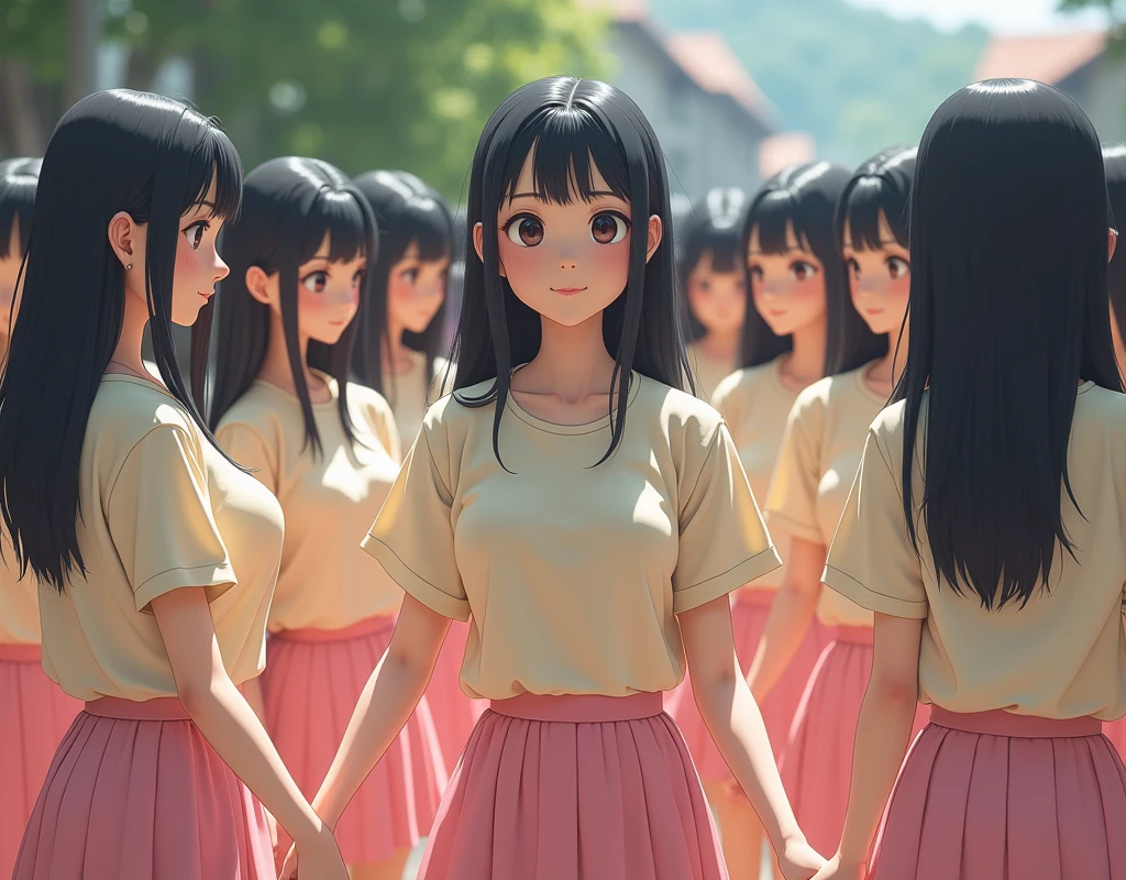 (((((Japanese Clone-girls=Myself))))), (((Super Best Perfect Clone-girls Raw Photography Art))), (((16K, Highest quality, Ultra-high resolution, Real Photography, RAW quality))), (((It's so unrealistic., An astonishing world view, With an unfathomable sight, In an out-of-this-world situation, In a world where Myself Clone-girls are multiplying in large numbers, Ultra-realistic, Delusion))), (((Japanese Girls, Saito-Asuka, 18yo, Small face, Thick black hair, Semi-long hair, Dark Eyes, Mature face, Cute Smile, Smiling face, A gentle gaze, (((Very happy laughter)))))), (((Very beautiful detailed girls, Accurate body structure, Accurate body movements, Very detailed body, (((Super big breasts, Large bulge of ample breasts)))))), (((Summer Girls' School Uniform, Light beige short-sleeved shirt, I can see the cleavage, Emphasise the fullness of your breasts, Pink mini skirt))), ((((((((Very detailed, Myself cloning, Depiction of splitting oneself, 1Myself girl→1,000,000,000,000,000,000,000,000,000,000Myself cloning girls)))))))), (((((((Very detailed, Myself clone-girlsの, To the exact, Flawless, The same portrayal of a person, (((MyselfとFlawless同じ女体で, MyselfとFlawless同じ顔で, MyselfとFlawless同じ髪形で, MyselfとFlawless同じ服で, MyselfとFlawless同じ背丈で, MyselfとFlawless同じSuper big breasts)))))))))), (((((Myself girls only))))), (((((1,000,000,000,000,000,000,000,000,000,000Myself girls))))), (((Very detailed, Extremely crowded, Body-to-body contact with no gaps))), (Bright and soft lighting), (((((Clear and accurate perspective depiction, super wide view, Ultra-wide field of view, Focus on the average value of the image))))), (((((Very detailed depiction, More than a few thousand Myselves, Physical contact, Pleasant conversation, Holding hands, Hug, walk))))), In a place where you can see a hill in the city
