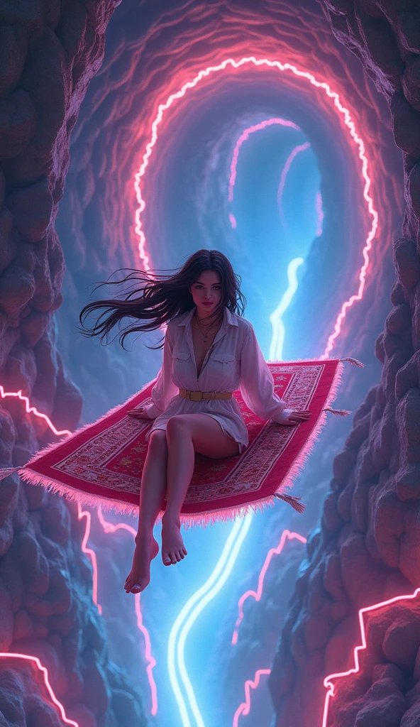 Japanese anime style,(Term Machine:1.4) ,(Selena Gómez riding on a flying carpet:1.4) ,(Cryptocurrencyのトンネルを飛んでいる:1.4) ,Neon lit tunnel,Cryptocurrency,Bitcoin,Altcoins,Crypt,Traveling to the past,8K, high quality, (RAW photo, best quality), (realistic, photorealistic: 1.4), (extremely delicate and beautiful: 1.4), amazing, fine details, masterpiece, ultra detailed, high resolution, best illustration, best shadow, intricate, ( extremely intricate: 1.2), (exquisitely detailed skin), cinematic light, perfect anatomy, (cool color: 1.4), sharp focus, 8k UHD, DSLR, (Fujifilm XT3),(pose americano :1.4), (85mm F/1.4), (fondo cueva caverna piedras grandes :1.4), (Selena Gómez :1.4), (Selena Gómez V2.1) 