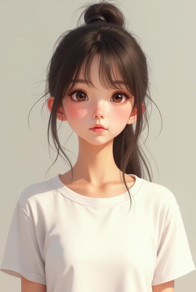 Create an image of a age girl in a white t-shirt