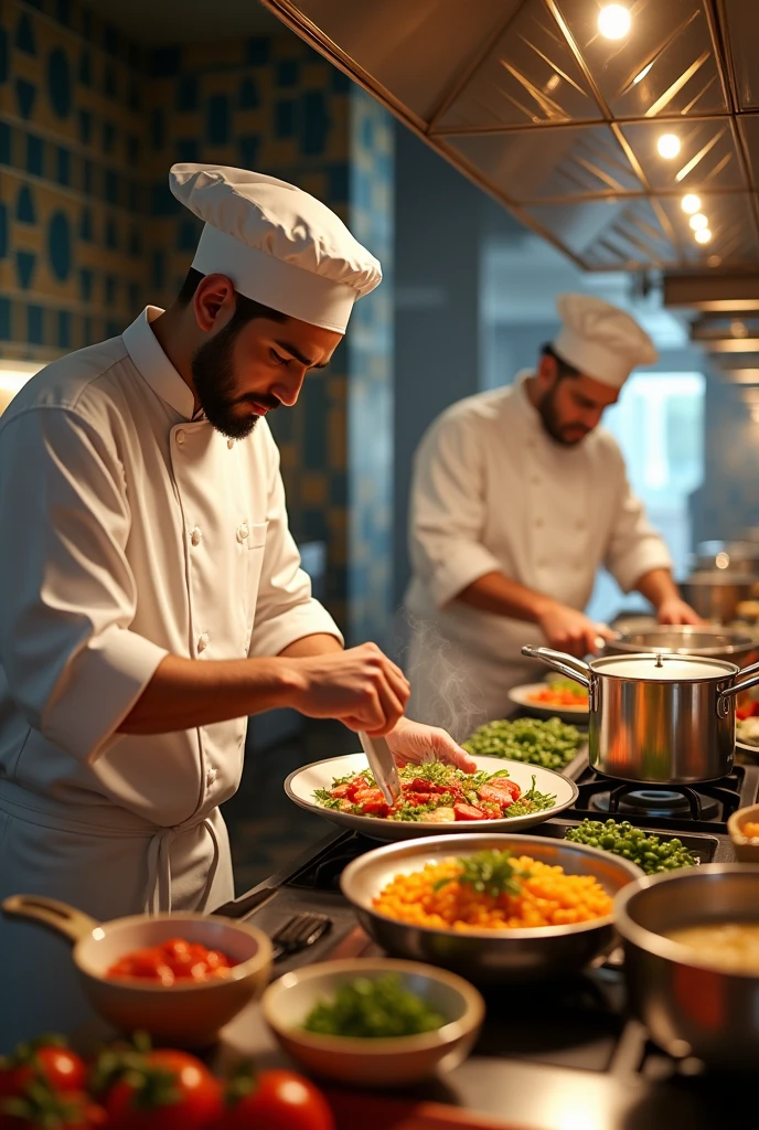 Chefs cook the food in 5 start hotel in india style 