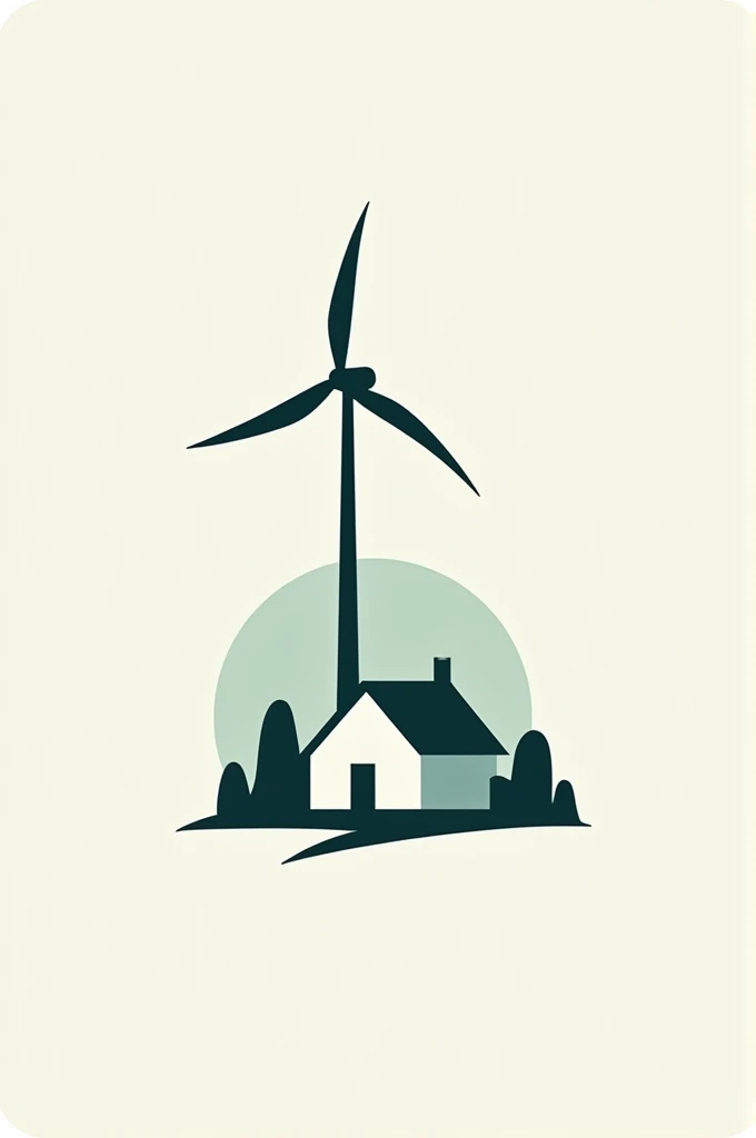 Logo with a mini wind turbine on top of a house, with the name ''Residential Wind Turbine'' in the background