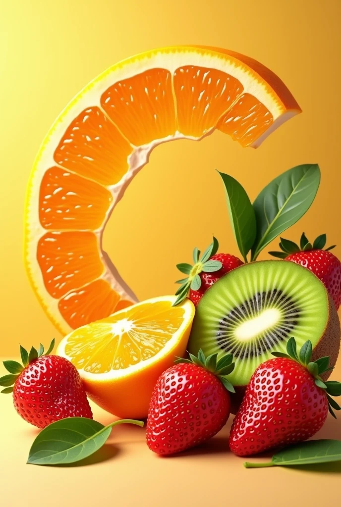 Vitamin C: A composition of fruits rich in vitamin C (orange, kiwi, strawberry)