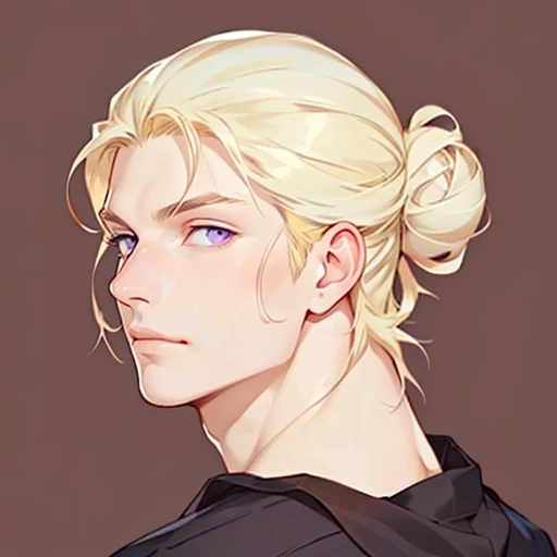 ((masterpiece)), (((best quality))), prince, portrait, 1 male, very pale white skin, blonde hair, straight hair, bun, handsome man, strong masculine features, pale purple eyes, detailed face, highest quality, highly detailed, original, high resolution CG Unit 8k wallpaper, (best quality, artwork, masterpiece, 4k)