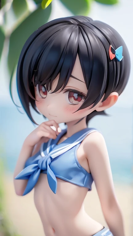 bikini、Primary school students、Girl、Girl、Primary school students、slender、small、Slender、Black Hair、The forehead is visible、Forehead is sticking out、Hair up