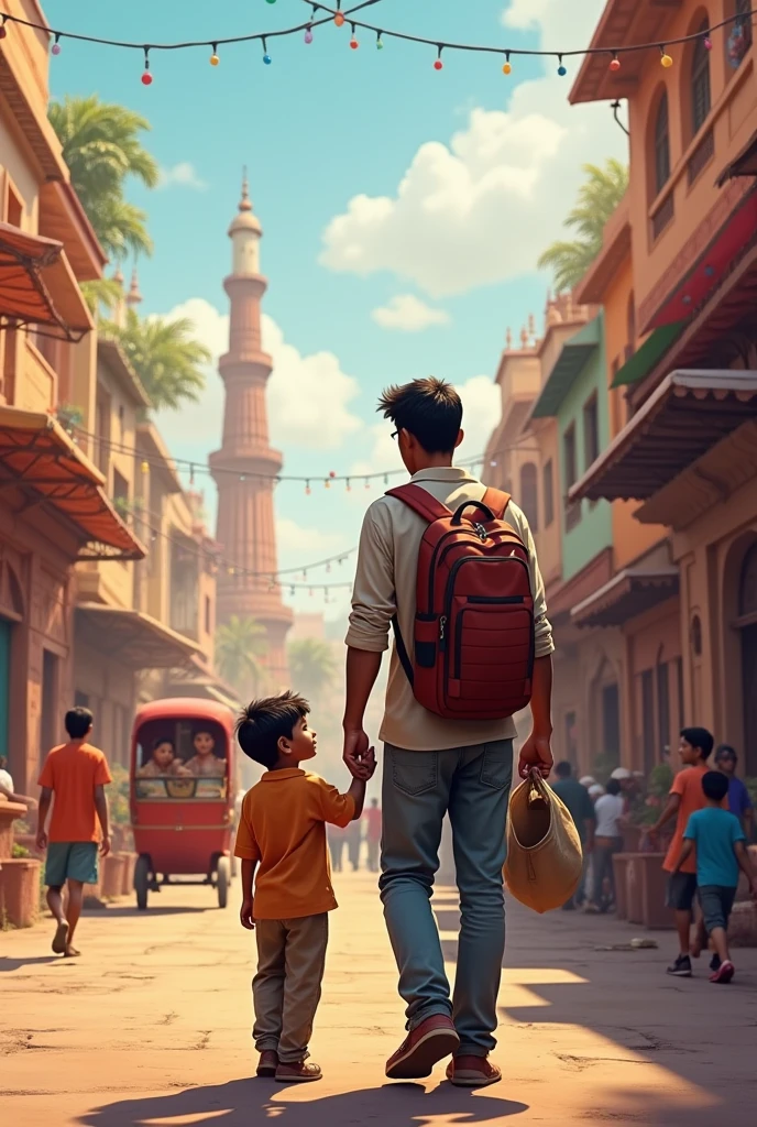 a boy with hes father in india