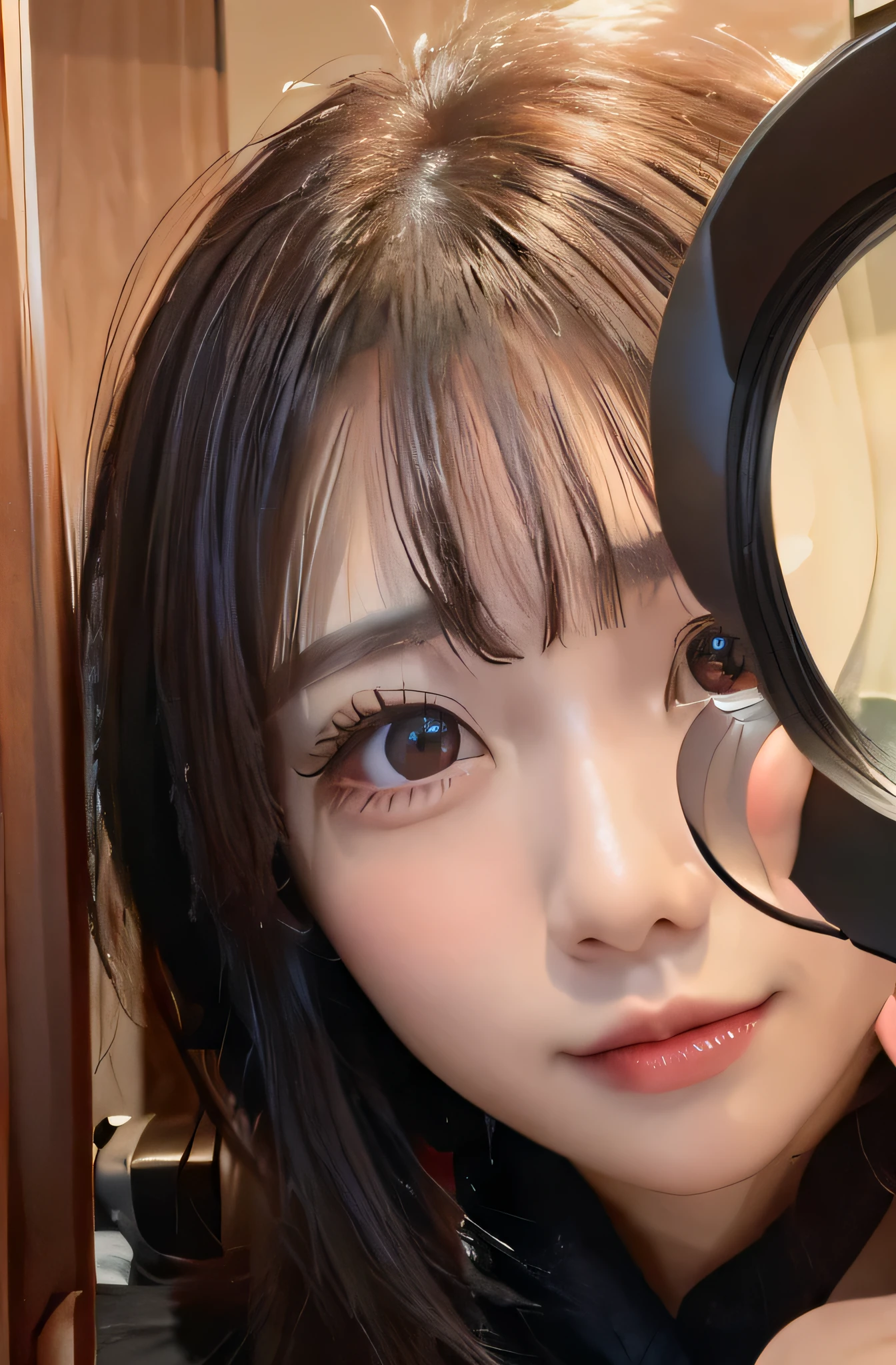 (Woman seen through door scope camera:1.3)、