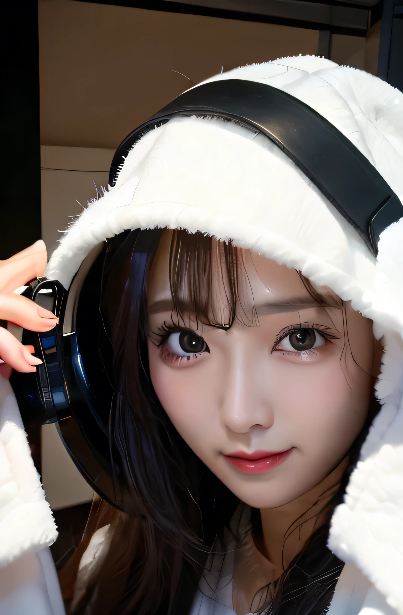 (Woman seen through door scope camera:1.3)、