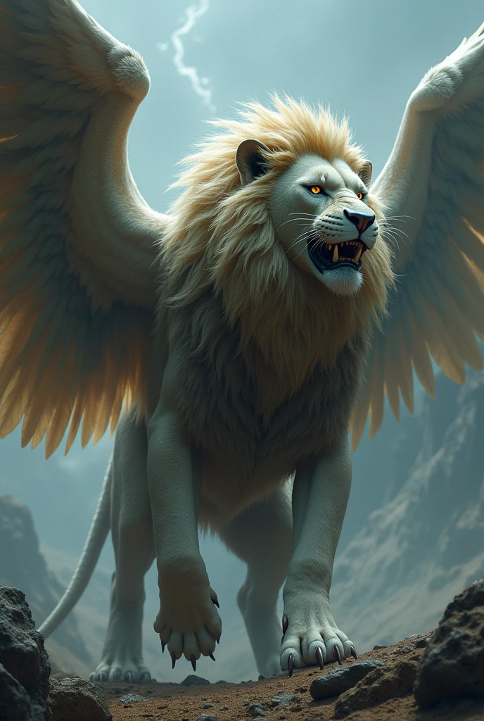 make an emphasis (mythological creature) half harpy and half lion