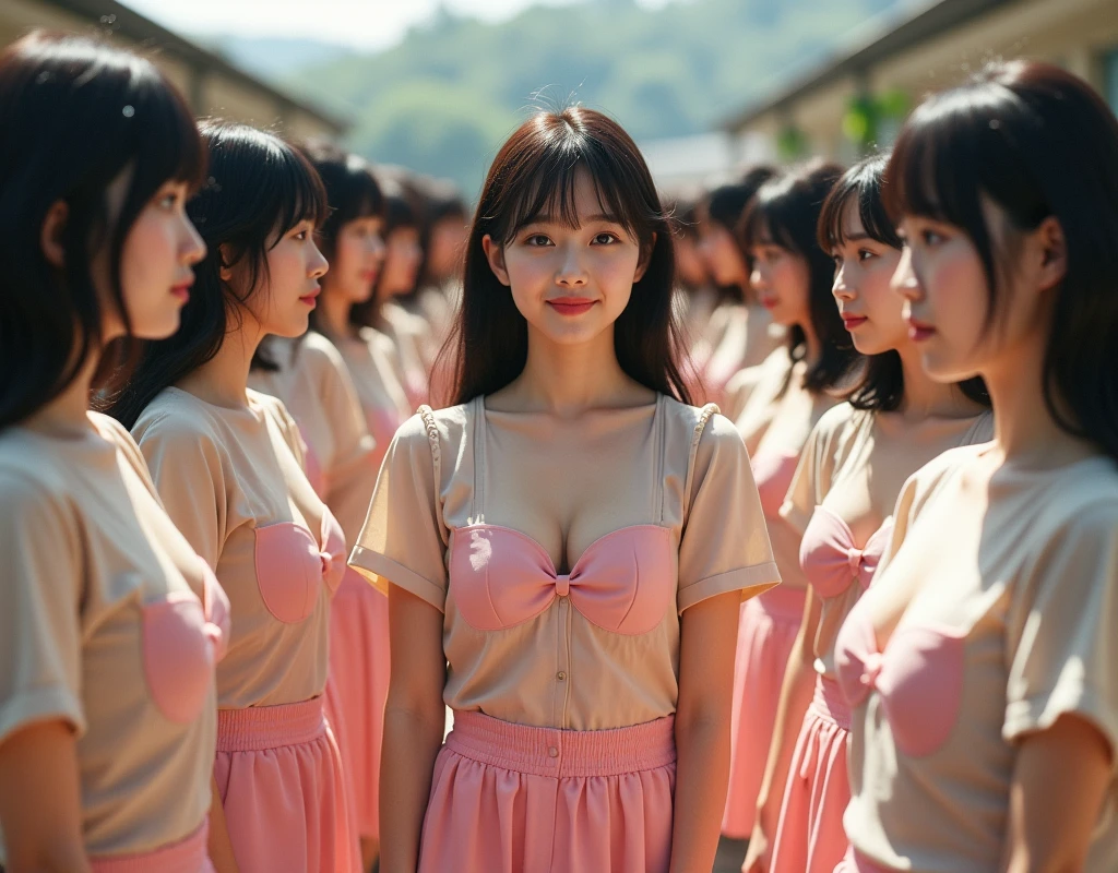 (((((Japanese Clone-girls=Myself))))), (((Super Best masterpiece Clone-girls Raw Photography Art))), (((16K, Highest quality, Ultra-high resolution, Real Photography, RAW Photos))), (((It's so unrealistic., With unparalleled depiction, With an unfathomable sight, An unprecedented and shocking worldview, Clone-girls: In a world of mass reproduction, Ultra-realistic))), (((Japanese Girls, Saito-Asuka, 18yo, Small face, Thick black hair, Semi-long hair, Dark Eyes, Mature face, Cute Smile, Smiling face, A gentle gaze, (((Very happy laughter)))))), (((Very beautiful detailed girls, Accurate body structure, Accurate body movements, Very detailed body, (((Super big breasts, Large bulge of ample breasts)))))), (((Summer Girls' School Uniform, Light beige short-sleeved shirt, I can see the cleavage, Emphasise the fullness of your breasts, Pink mini skirt))), ((((((((Very detailed, Myself cloning, Depiction of splitting oneself, 1Myself girl→1,000,000,000,000,000,000,000,000,000,000Myself cloning girls)))))))), (((((((Very detailed, Myself clone-girlsの, To the exact, Flawless, The same portrayal of a person, (((MyselfとFlawless同じ女体で, MyselfとFlawless同じ顔で, MyselfとFlawless同じ髪形で, MyselfとFlawless同じ服で, MyselfとFlawless同じ背丈で, MyselfとFlawless同じSuper big breasts)))))))))), (((((Myself girls only))))), (((((1,000,000,000,000,000,000,000,000,000,000Myself girls))))), (((Very detailed, Extremely crowded, Body-to-body contact with no gaps))), (Bright and soft lighting), (((((Clear and accurate perspective depiction, super wide view, Ultra-wide field of view, Focus on the average value of the image))))), (((((Very detailed depiction, More than a few thousand Myselves, Physical contact, Pleasant conversation, Holding hands, Hug, walk))))), In a place where you can see a hill in the city, Myself's alter ego is extended々And so it continues, filling the horizon