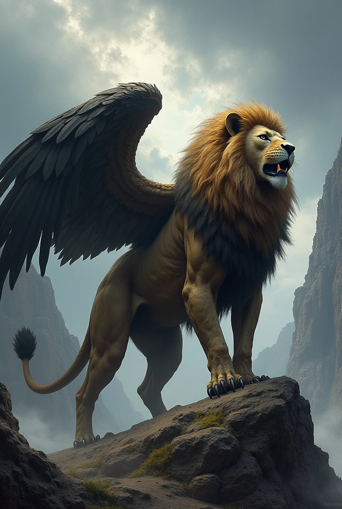 make an emphasis (mythological creature) half harpy and half lion. The front is harpy and the back is lion