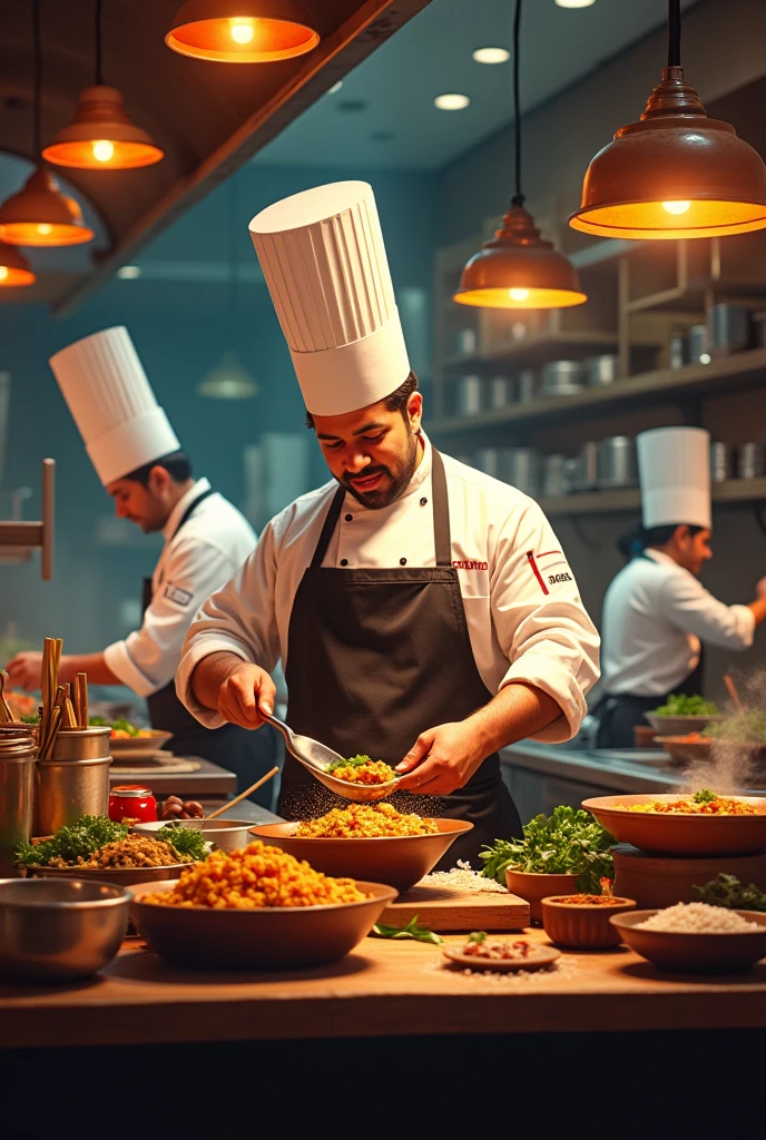Chefs cook the food in 5 star hotel in india style and show the name in chef court is Ritesh goud