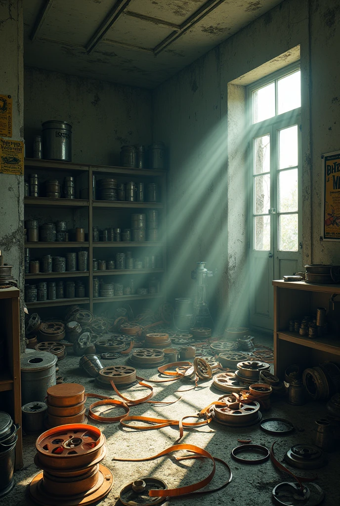an abandoned room full of film