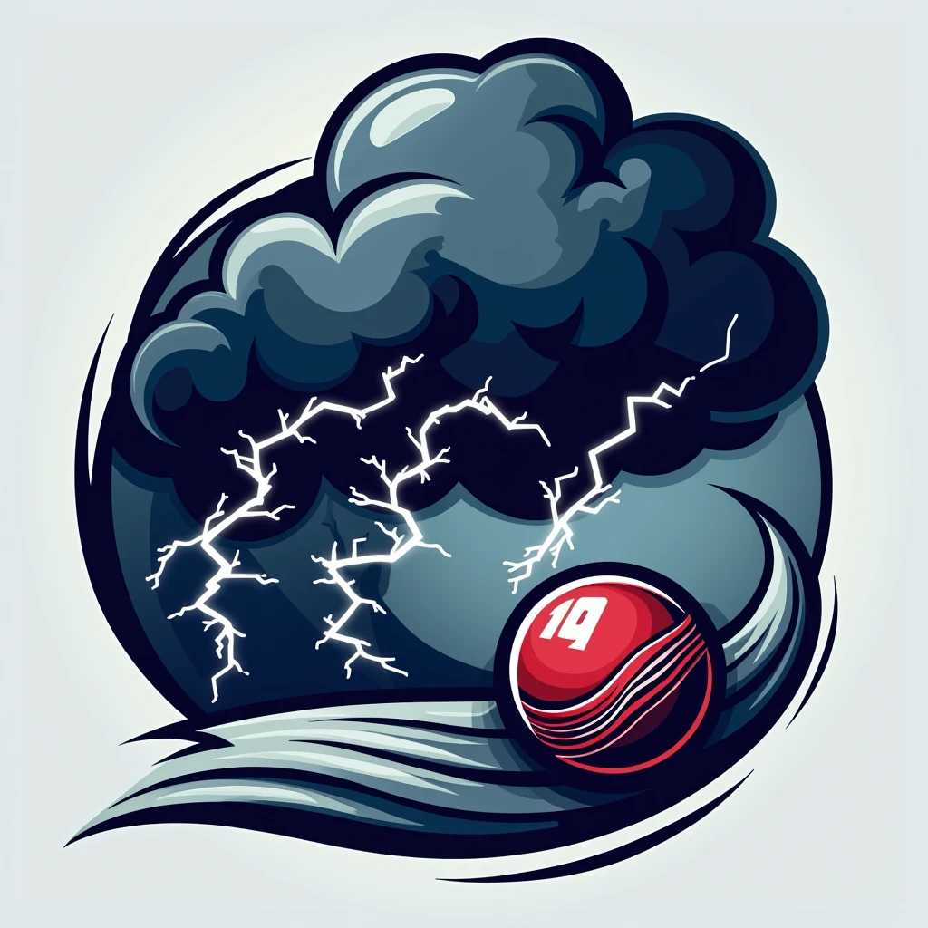 "Design a logo for a cricket team named 'Stormy19.' The logo should feature a bold and dynamic design that represents the name 'Stormy19.' Incorporate elements that symbolize power and speed, such as a storm cloud, lightning bolts, or a stylized cricket ball with a trail, suggesting motion. Use a strong color scheme, like dark blue, silver, and white, to reflect the idea of a storm. The number '19' should be integrated into the design, possibly within the cricket ball or as part of the storm imagery. The overall look should be modern, energetic, and suitable for a sports team, conveying a sense of strength and excitement."
