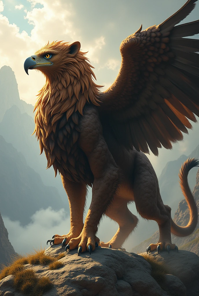 make an emphasis (mythological creature) half eagle and half lion. The front is of an Eagle and the back of a Lion