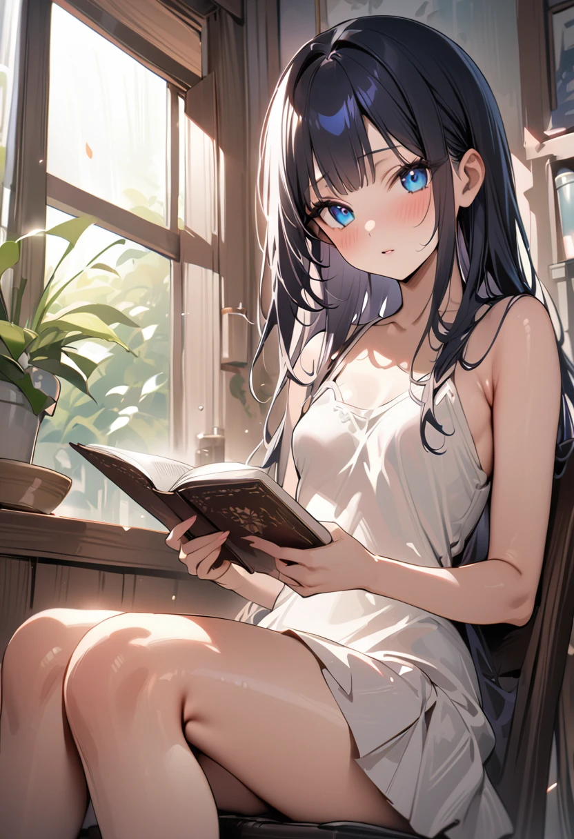 (masterpiece, UHD, detailed illustration) 1girl,solo,bare foot,feet focus,sitting