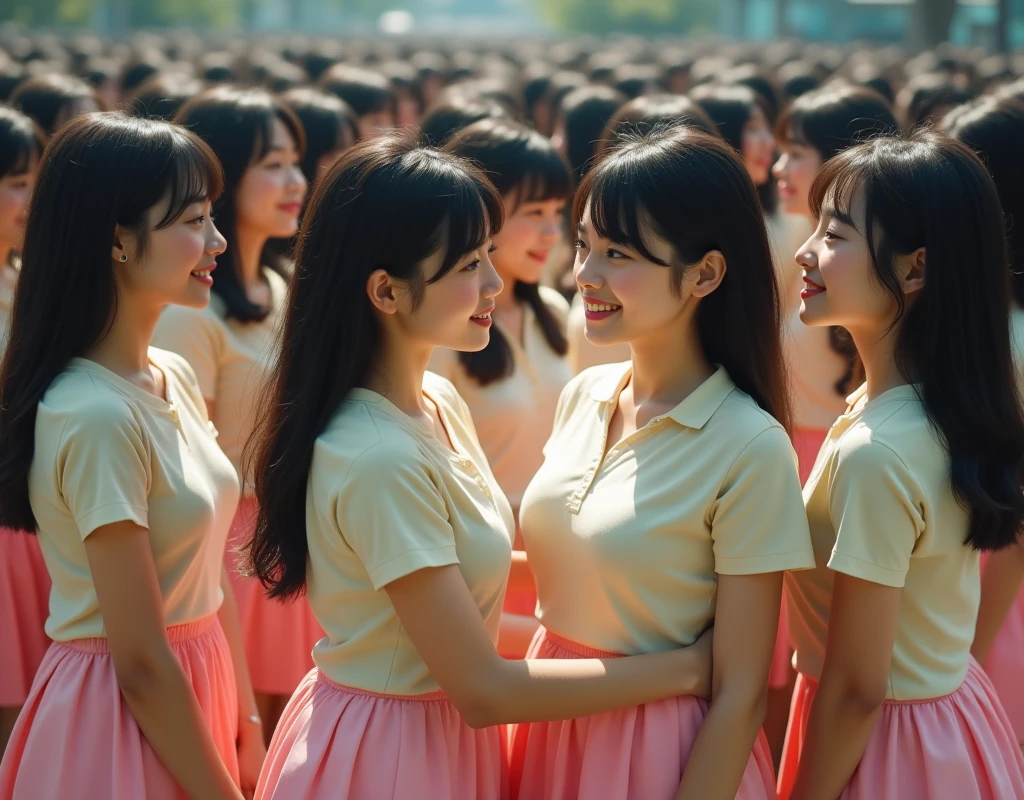 (((((Japanese Clone-girls=Myself))))), (((Super Best masterpiece Clone-girls Raw Photography Art))), (((16K, Highest quality, Ultra-high resolution, Real Photography, RAW Photos))), (((It's so unrealistic., With unparalleled depiction, With an unfathomable sight, An unprecedented and shocking worldview, Clone-girls: In a world of mass reproduction, Ultra-realistic))), (((Japanese Girls, Saito-Asuka, 18yo, Small face, Thick black hair, Semi-long hair, Dark Eyes, Mature face, Cute Smile, Smiling face, A gentle gaze, (((Very happy laughter)))))), (((Very beautiful detailed girls, Accurate body structure, Accurate body movements, Very detailed body, (((Super big breasts, Large bulge of ample breasts)))))), (((Summer Girls' School Uniform, Light beige short-sleeved shirt, I can see the cleavage, Emphasise the fullness of your breasts, Pink mini skirt))), ((((((((Very detailed, Myself cloning, Depiction of splitting oneself, 1Myself girl→1,000,000,000,000,000,000,000,000,000,000Myself cloning girls)))))))), (((((((Very detailed, Myself clone-girlsの, To the exact, Flawless, The same portrayal of a person, (((MyselfとFlawless同じ女体で, MyselfとFlawless同じ顔で, MyselfとFlawless同じ髪形で, MyselfとFlawless同じ服で, MyselfとFlawless同じ背丈で, MyselfとFlawless同じSuper big breasts)))))))))), (((((Myself girls only))))), (((((1,000,000,000,000,000,000,000,000,000,000Myself girls))))), (((Very detailed, Extremely crowded, Body-to-body contact with no gaps))), (Bright and soft lighting), (((((Clear and accurate perspective depiction, super wide view, Ultra-wide field of view, Focus on the average value of the image))))), (((((Very detailed depiction, More than a few thousand Myselves, Physical contact, Pleasant conversation, Holding hands, Hug, walk))))), In a place where you can see a hill in the city, The proliferation of clones of Myself continues々And so it continues, filling the horizon and creating a world of just me