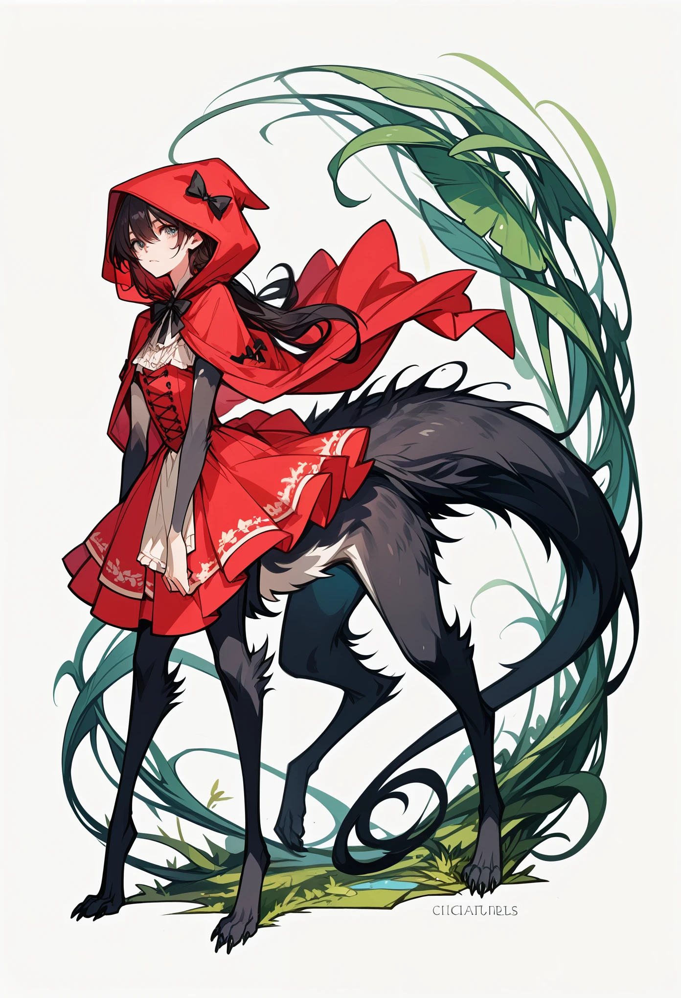 rating_safe, score_9, score_8_up, score_7_up, score_6_up, score_5_up, score_4_up, hires, source_furry, postcard design, story of Little Red Riding Hood, flat Design, vector illustrations, graphic illustration, detailed 2d illustration, flat illustration, digital illustration, digital artwork,