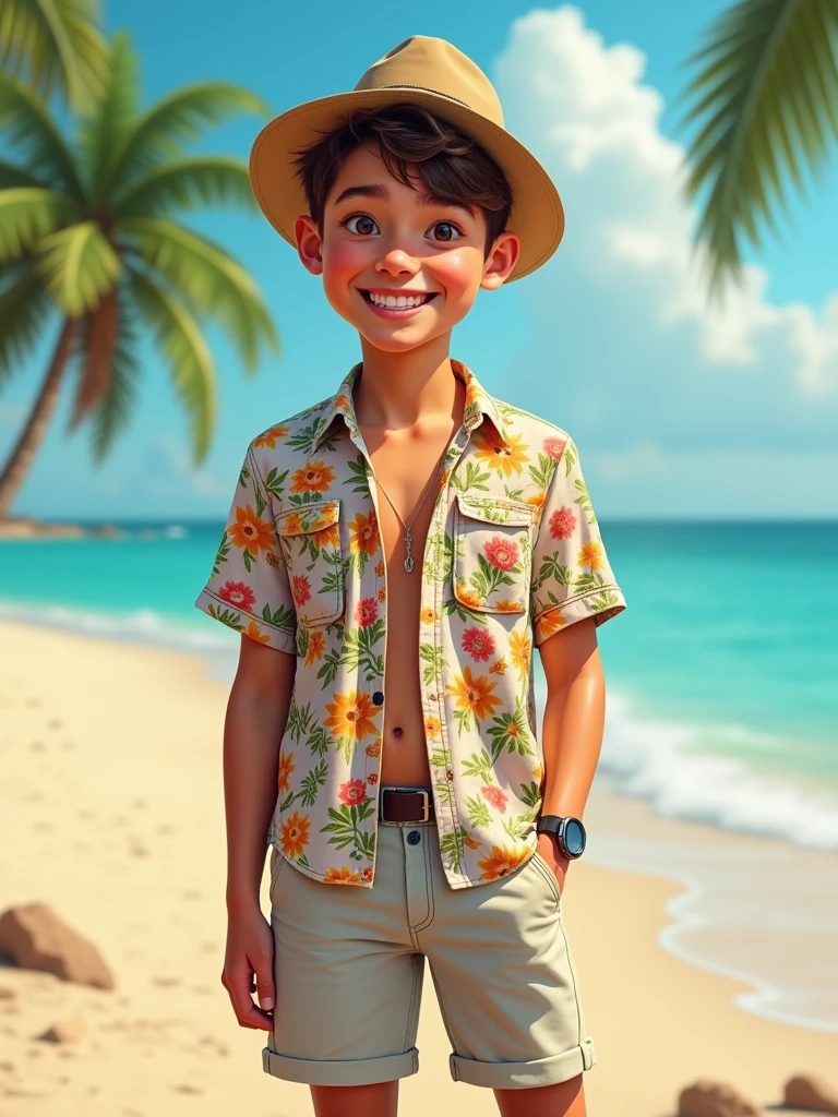 Change the person's clothes in the photo to beach clothes