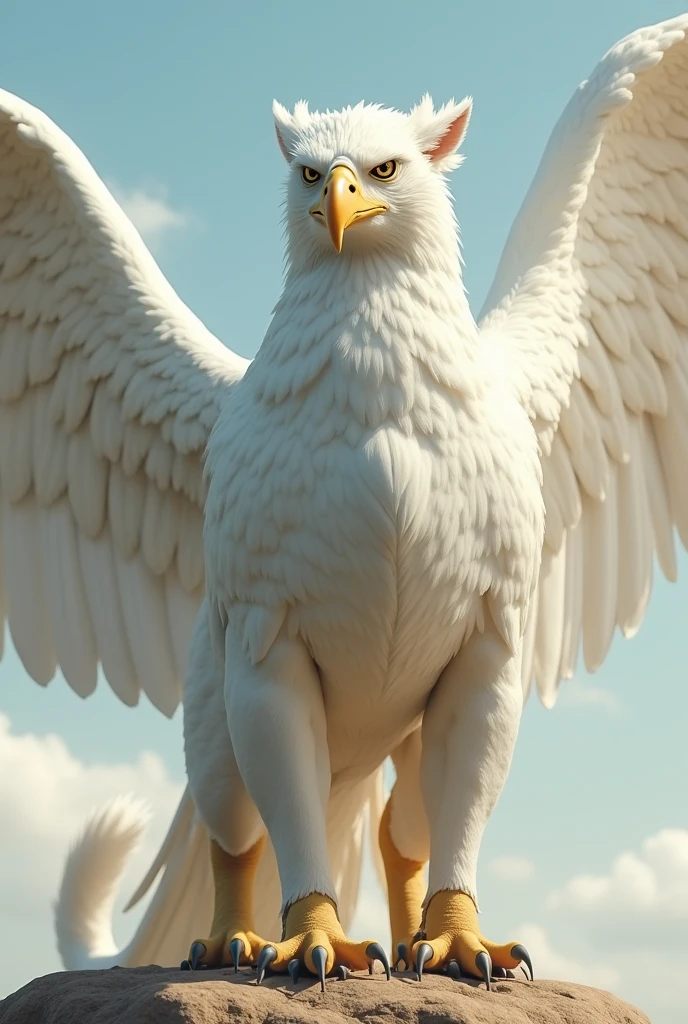 make an emphasis (mythological creature) half eagle and half lion. The front is of an Eagle and the back of a Lion. Make it white
