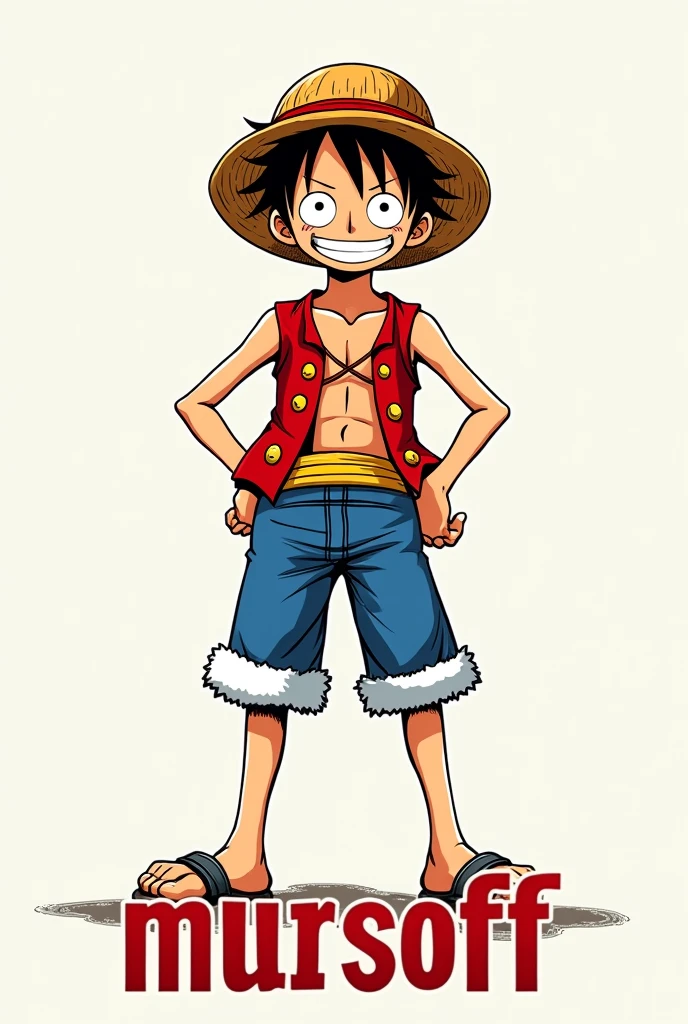 Luffy in manga page standing with the name of MursoFF for YouTube channel photo 