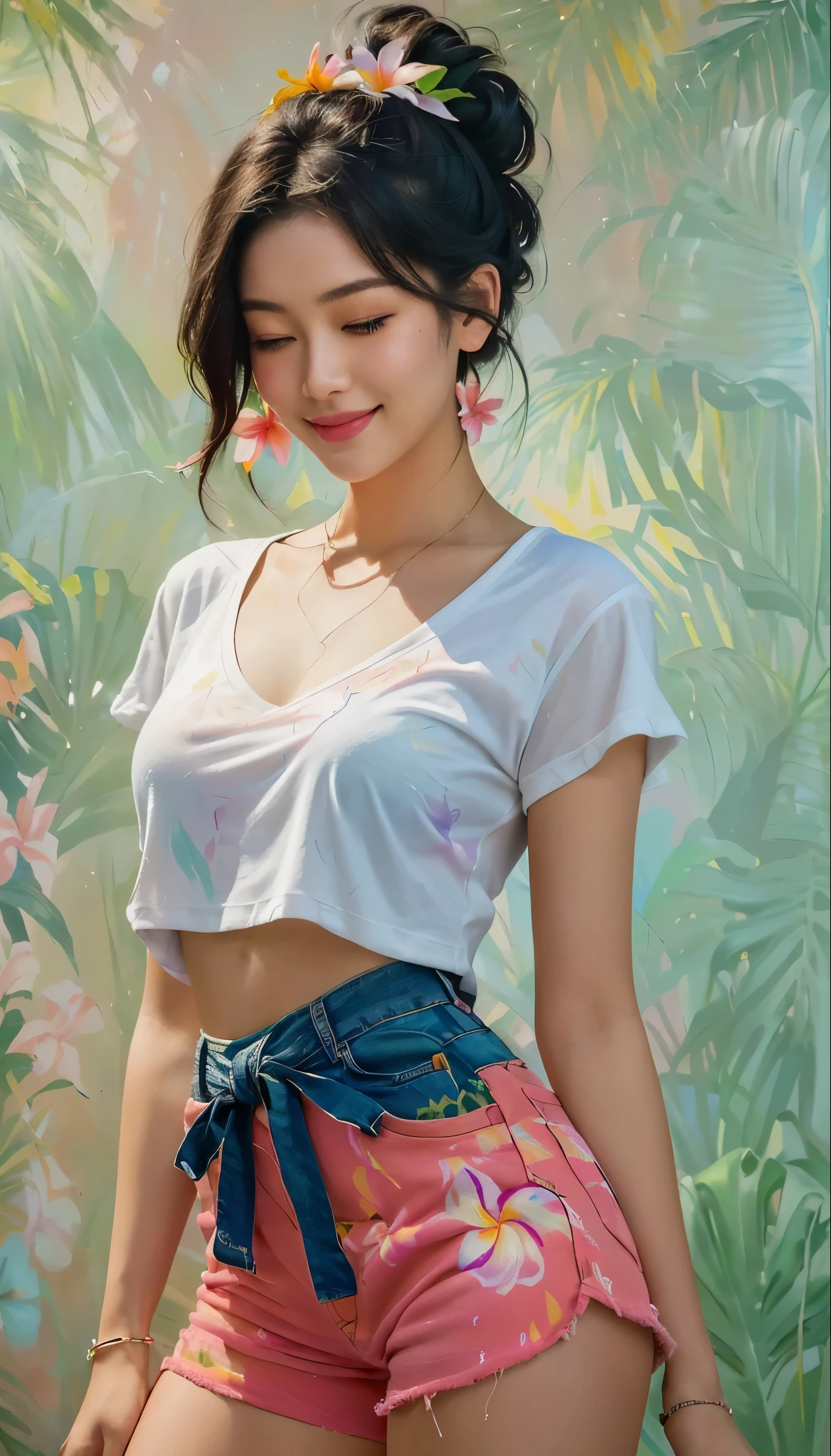 (Masterpiece, absurderes, Highly detailed:1.3), dream-state, Digital painting beauty, (Sitting, mature, Slim, Slender,) view the viewer, (Masterpiece), (Best quality:1.2), absurderes, Intricate details, skin indentation, cleavage, Huge breasts, (Highly detailed skin:1.2), (author:Alphonse Mucha Echo Chernik Megan Laura Cho Bingqiang), Sharp focus, Soft and colorful, Centered, symetry, picure, Intricate, voluminetric lighting, Beautiful, rich deep color, Ultra detailed, Digital painting, Mysterious magic, Focused, lush colors, Canon Eos 5d Mark IV and Fujifilm Superia X-TRA 400 film, (Extremely detailed oil painting:1.2), Glow effects, godrays, handpainted, Renders, 8K, rendering by octane, 4 d cinema, blender, Dark, Ultra-refined atmospheric 4K, cinematic sensual, Sharp focus, humorous illustration, great depth of field, Masterpiece, colours, 3d octane render, 4K, concept-art, trending on artstationh, Hyperrealistic, Vivid colors, Extremely detailed CG unified 8K wallpapers, trending on artstationh, trending on CGSociety, Intricate, High detail, Dramatic,1girll,Street photography,short denim skirt,(full bodyesbian:1.5)