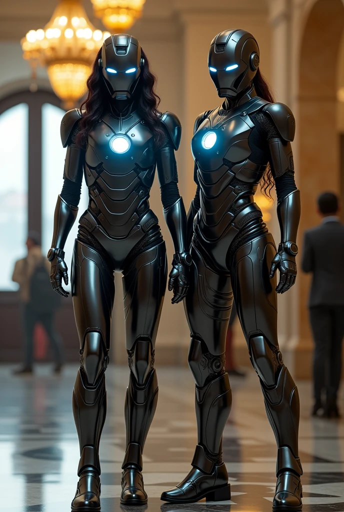 2 famme qui porte un cosplay de iron man et qui font un braquage dans une banque 