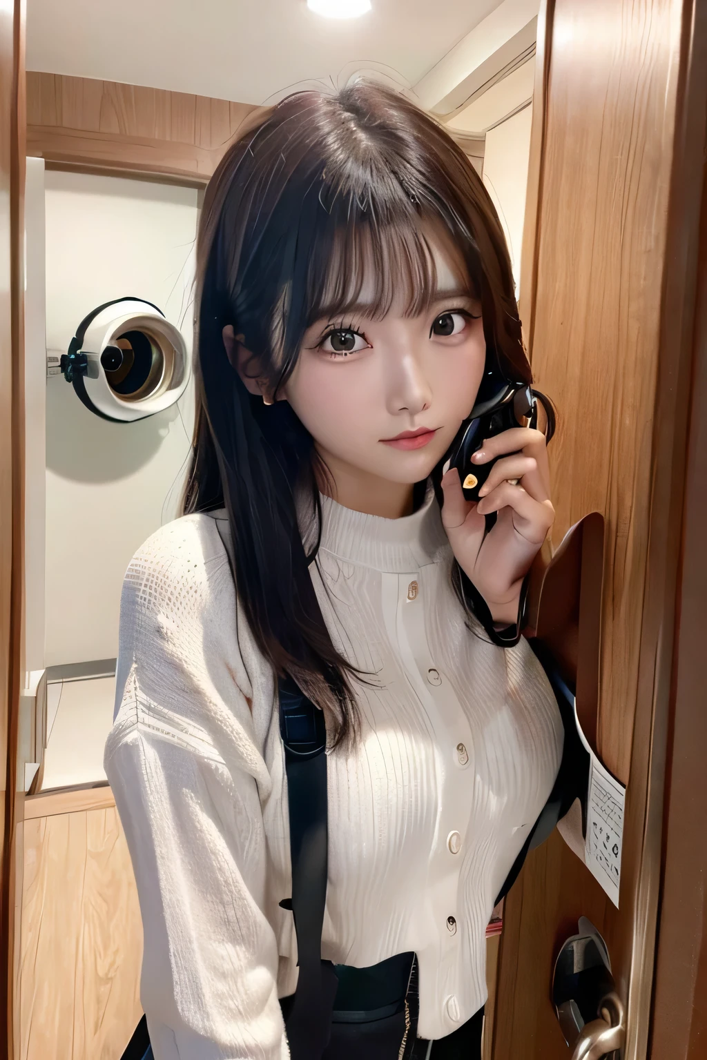 (Woman seen through door scope camera:1.3)、