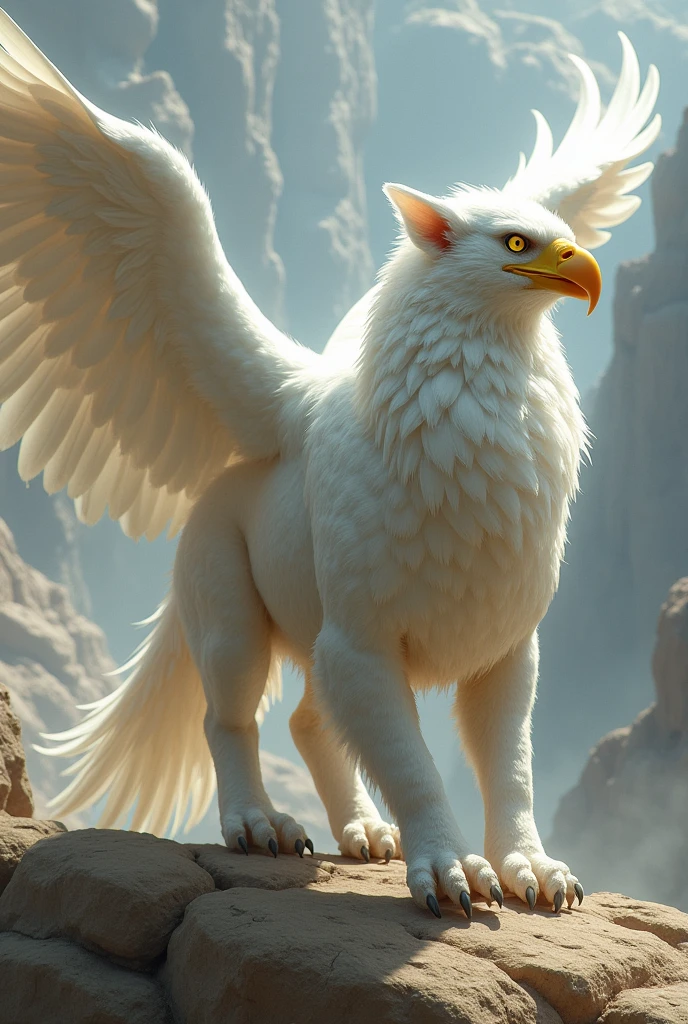 make an emphasis (mythological creature) half eagle and half lion. The front is of an Eagle and the back of a Lion. Make it white and keep that same head 