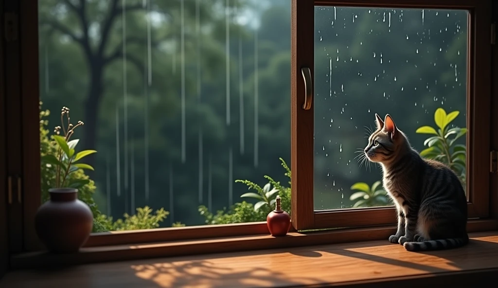 The background image of listening to the rain outside the window was uploaded to the background image platform.. The background image of listening to the sound of rain outside the window is a computer wallpaper that is included in the landscape category. The window wallpaper is a dynamic wallpaper.. Listen to the sound of rain outside the window. The background image size is 3840x2160.. If you want to use a high resolution wallpaper, Please download the Yuanqi Wallpaper client to use the high-quality background image of listening to the rain outside the window..((A cat sits and watches the rain fall.))
