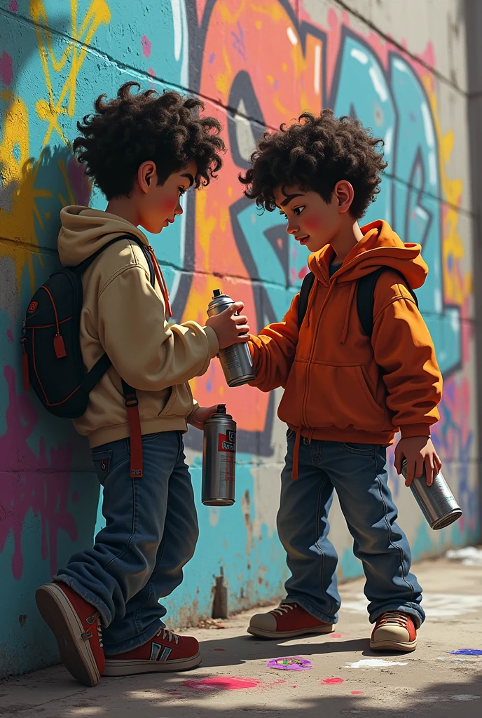 2 boys doing graffiti