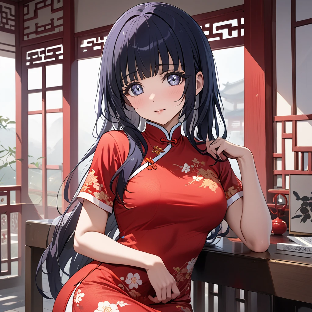 ((Highest quality)), ((masterpiece)), (detailed), (Perfect Face)、The woman is Reika Aoki with semi-long hair、The woman is wearing a cheongsam in China and is a member of the Chinese Communist Party.