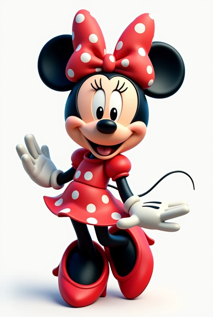 A full-body minie mause in her white and red polka dot dress. With red shoes animated non-realistic without background