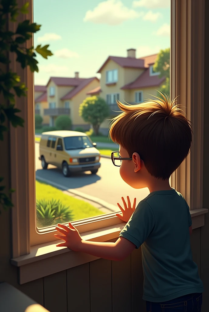[Cut to: A boy, Max, watches the van from his window, curious but cautious.]