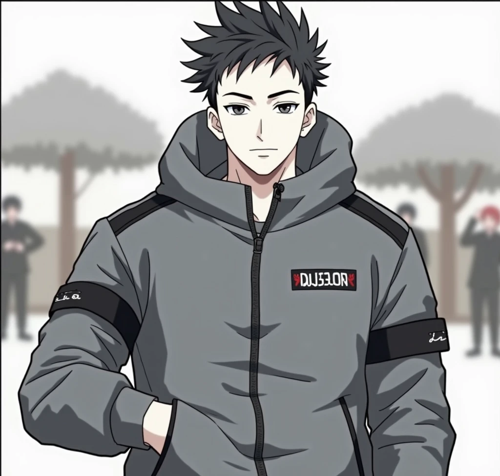 attractive boy, 1, Pale skin, messy black fur, defined physique, anime style