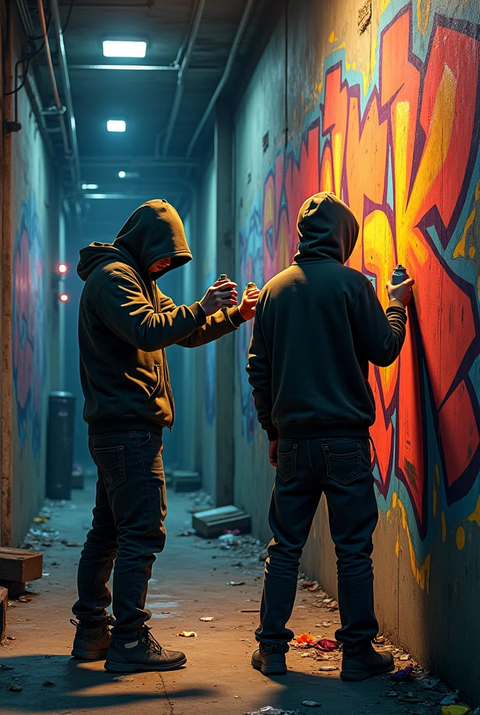 2 agers doing graffiti