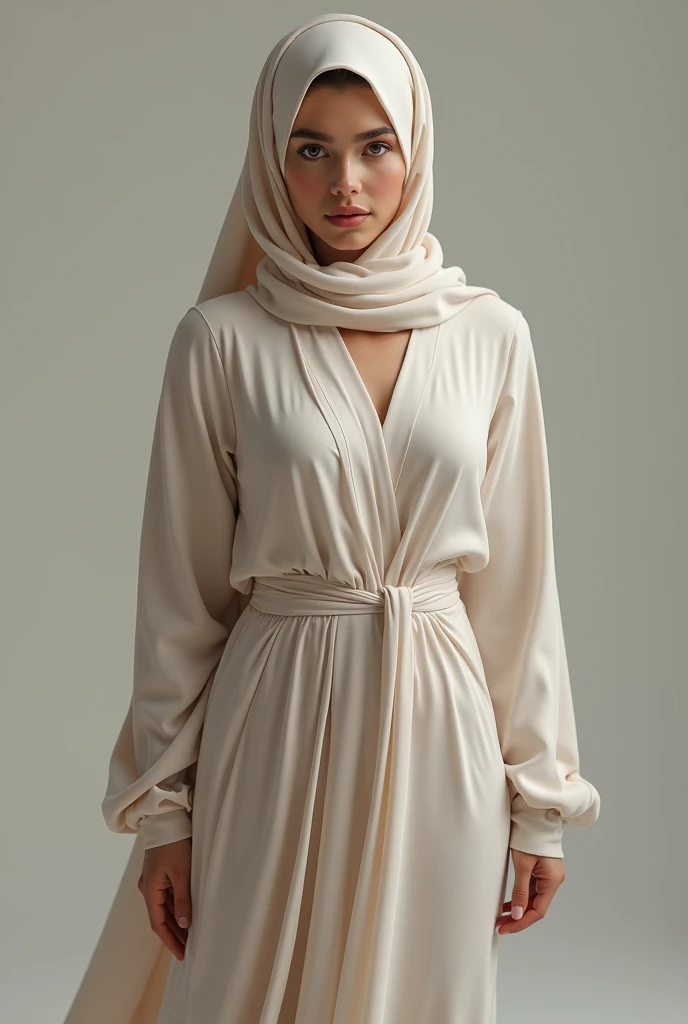 beautiful hijab wearing tight robe and forming plump breasts and buttocks