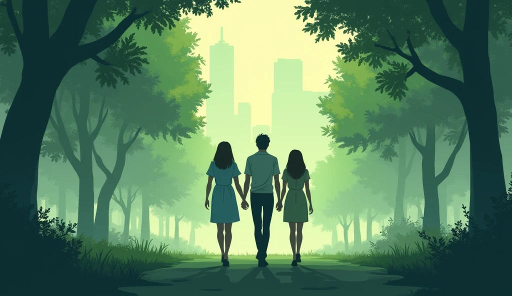 A person walking away from a group of people in a city park, looking relieved and at peace – representing the act of leaving toxic relationships.