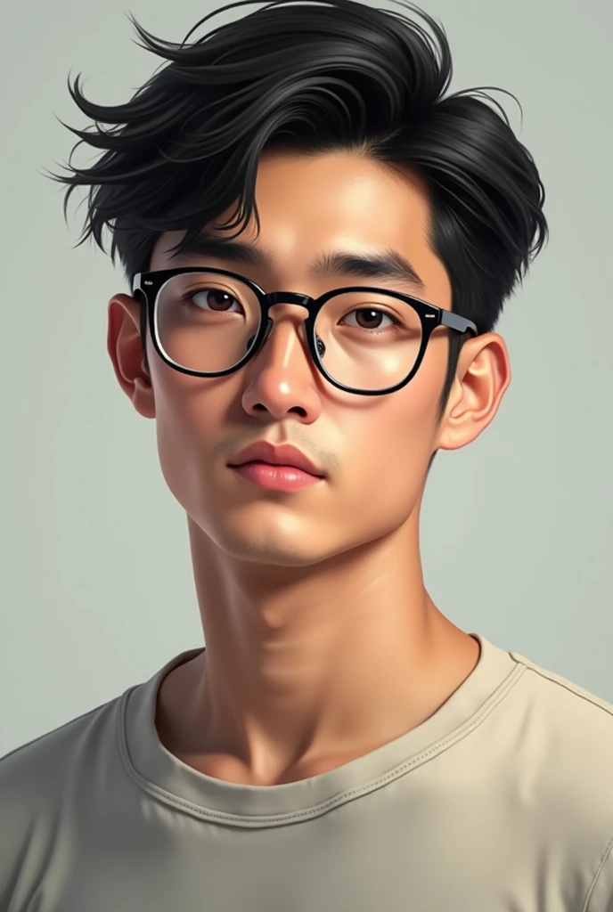 Handsome asian man with glasses, wearing t-shirt