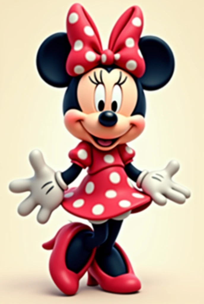 A full body minie mouse with her white and red polka dot dress animated non-realistically with no background or relief