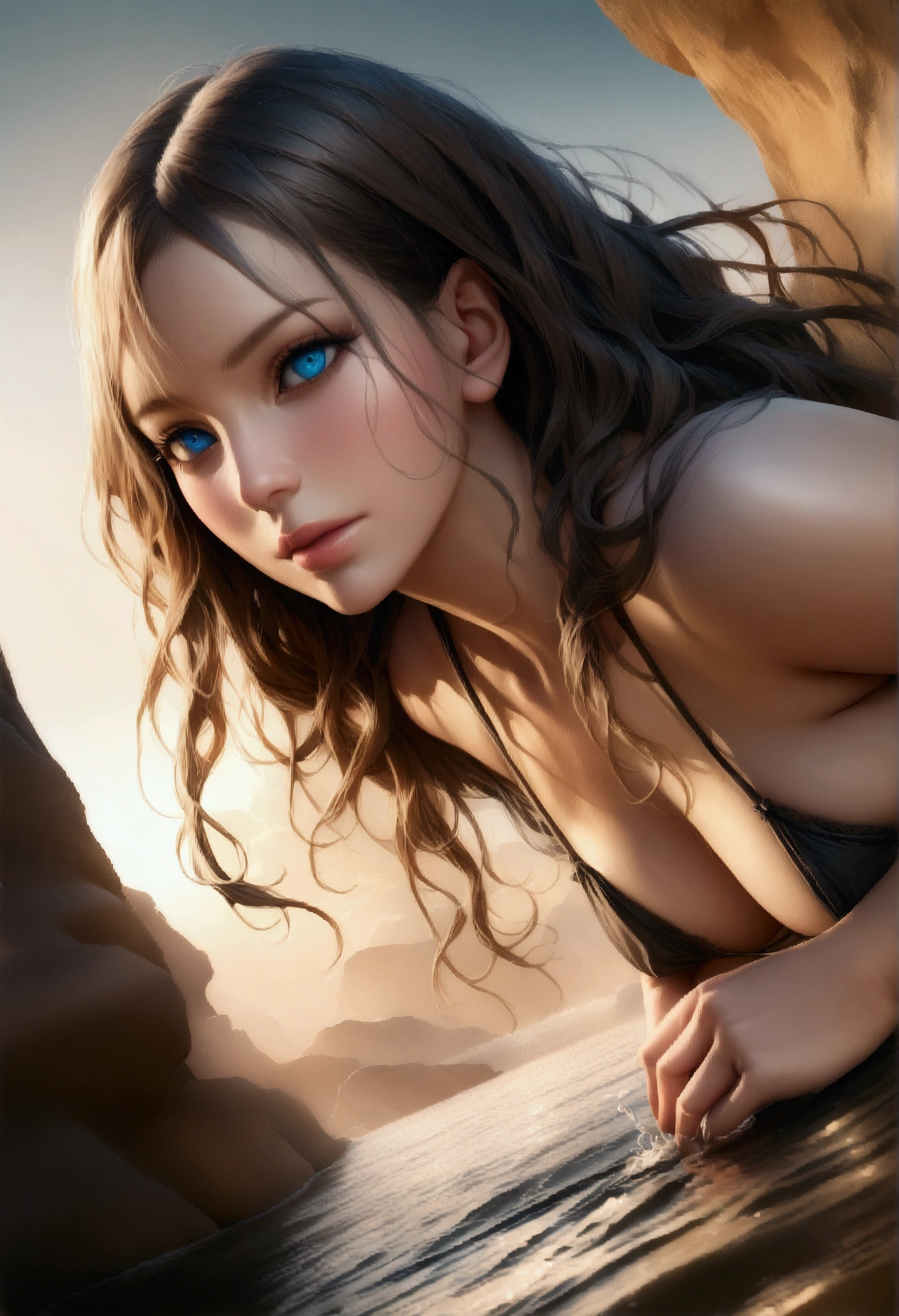 Highest quality, masterpiece, Ultra-high resolution, (Photorealistic:1.4),Mage Woman、Controlling water freely、Very beautiful woman、Detailed face、Detailed eyes、whole body
