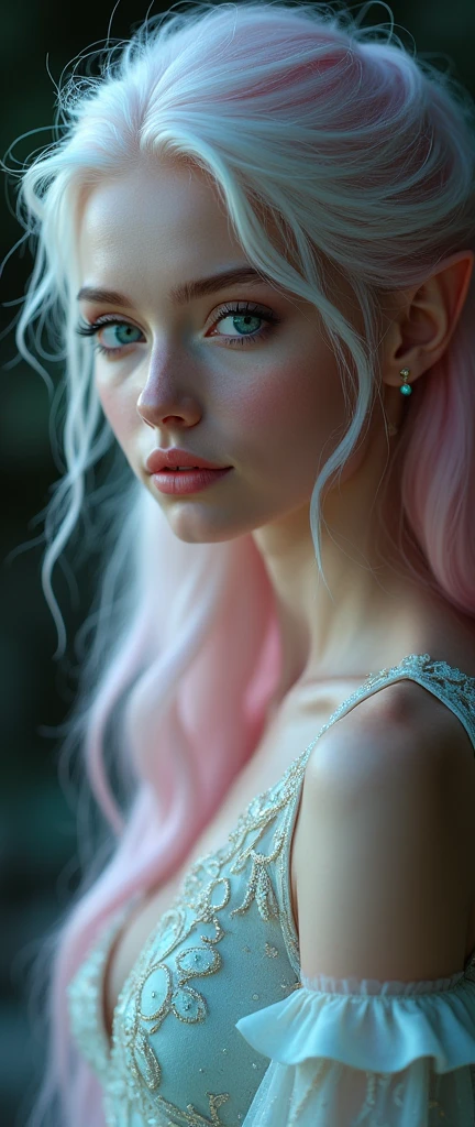 Elfgirl (rose quartz SU-elsa frozen Disney Tinker waifu mezclando modelos .) (ultra fUSION of white and pink hair) Highly detailed CG unity 8k wallpaper, style shot, complex, High detail, dramatic, Highest quality film still image, Very detailed, masterpiece, Best Quality, character design, elsa, elsa from frozen,Pink Diamond fusion (( dark style)), realistic and ultra detailed rendering style, natural light, sharp character design, (hard focus, 8k), (((Natural skin texture))), 8k textures, soft cinematic lighting, adobe light room, dark room, HdR, sophisticated, elegant, rich detail, Sharp focus appearance) )), calming tones, frenzy of details, intricate detail, Super detail, low contrast, Soft film Lighting, Muted colors, Exposure Mix, HdR, Desteñir, 35mm, f/1.4, I LOVE YOU, f16, 25 sec.