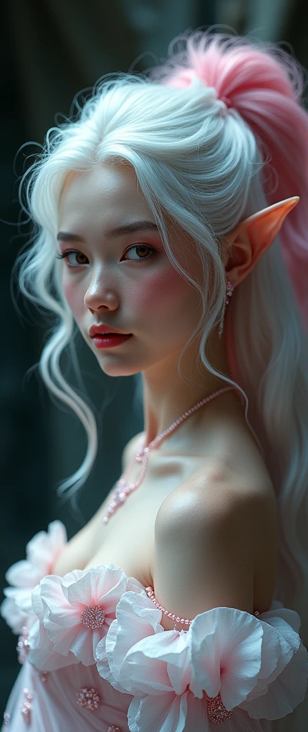 Elfgirl (rose quartz SU-elsa frozen Disney Tinker waifu mezclando modelos .) (ultra fUSION of white and pink hair) Highly detailed CG unity 8k wallpaper, style shot, complex, High detail, dramatic, Highest quality film still image, Very detailed, masterpiece, Best Quality, character design, elsa, elsa from frozen,Pink Diamond fusion (( dark style)), realistic and ultra detailed rendering style, natural light, sharp character design, (hard focus, 8k), (((Natural skin texture))), 8k textures, soft cinematic lighting, adobe light room, dark room, HdR, sophisticated, elegant, rich detail, Sharp focus appearance) )), calming tones, frenzy of details, intricate detail, Super detail, low contrast, Soft film Lighting, Muted colors, Exposure Mix, HdR, Desteñir, 35mm, f/1.4, I LOVE YOU, f16, 25 sec.
