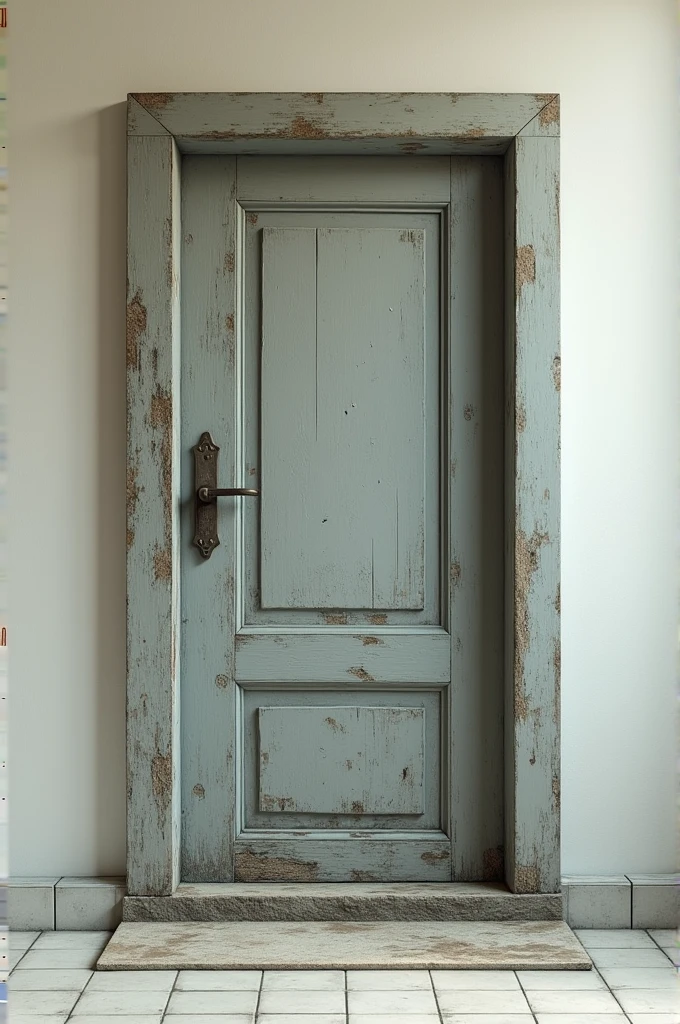 A 3D minimalist old door half open from centre 