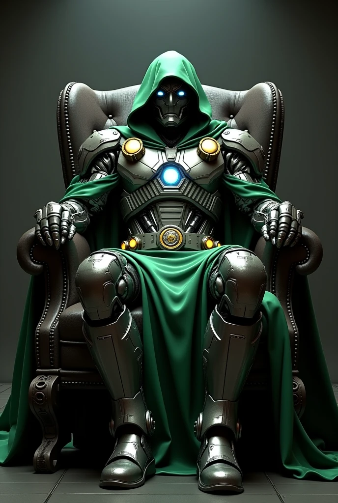 Dr.doomcrossbreed with iron man seting in chair