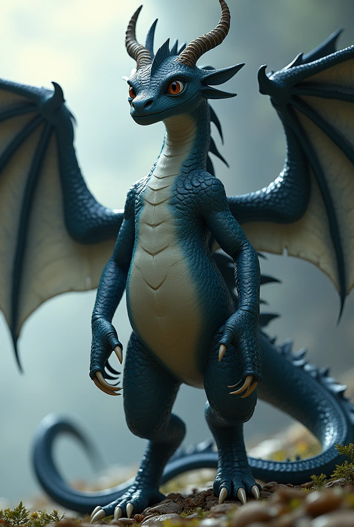 An anthropomorphic female Stormcutter dragoness from How to Train Your Dragon, humanoid, female body shape, somewhat chubby, has four wings and a long tail