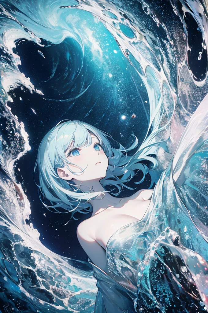 A beautiful, pale blue sea,night,A beautiful planet seen behind