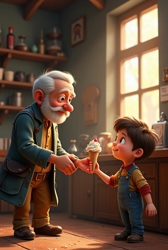 [Final scene: The inventor smiles and hands Max a special ice cream cone.]